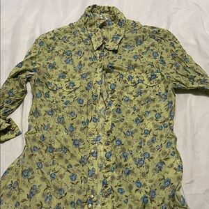 Old Navy Floral Button Down Shirt - Green and Blue